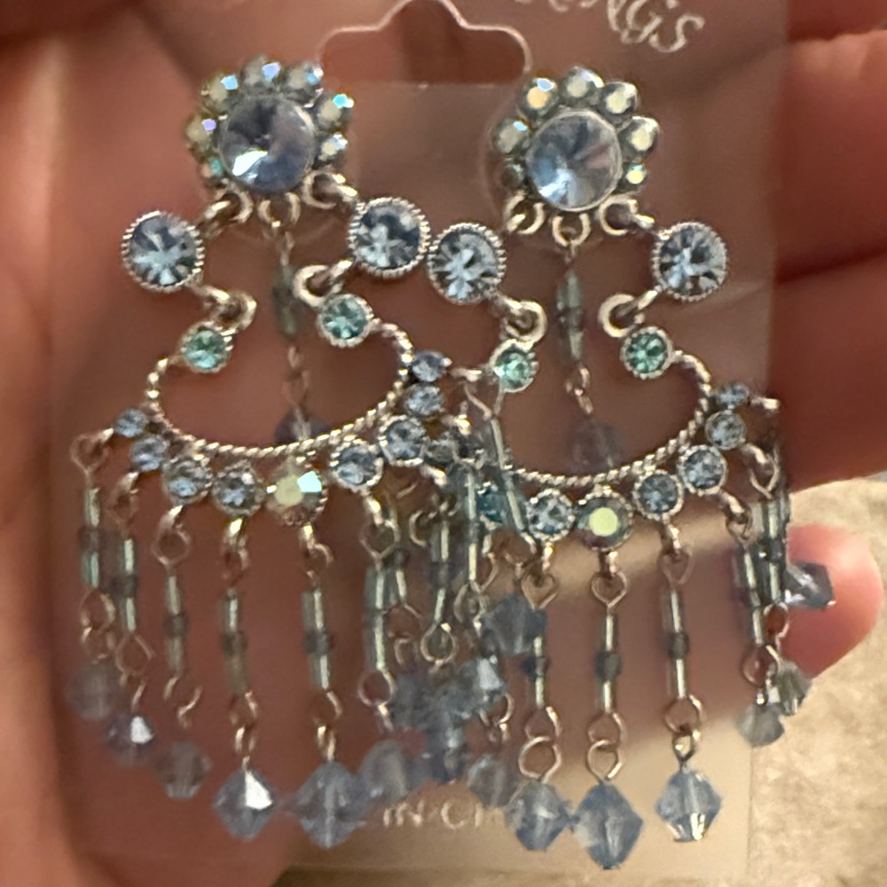 Elegant Blue Chandelier Earrings Evening Earrings Night out Earrings - Picture 4 of 6